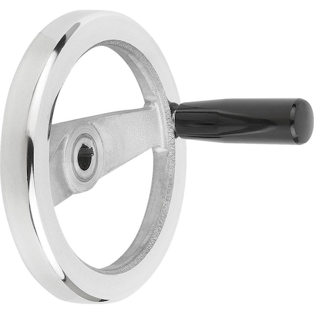 2-Spoke Handwheel D1=125 Reamed W Slot D2=12H7, B3=4, T=13,8, Aluminum, Comp:Thermoset, Revol Grip